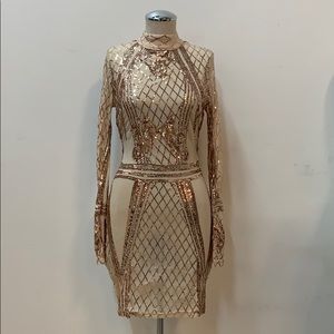 New Sexy Nude Sequins Jersey Dress Medium